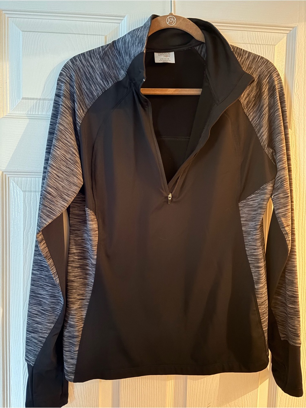 Danskin Now Black & Gray Space Dye 1/4 Zip Athletic Pullover Size L (12-14)